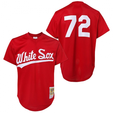 Men's Mitchell and Ness 1990 Chicago White Sox #72 Carlton Fisk Replica Red Throwback MLB Jersey