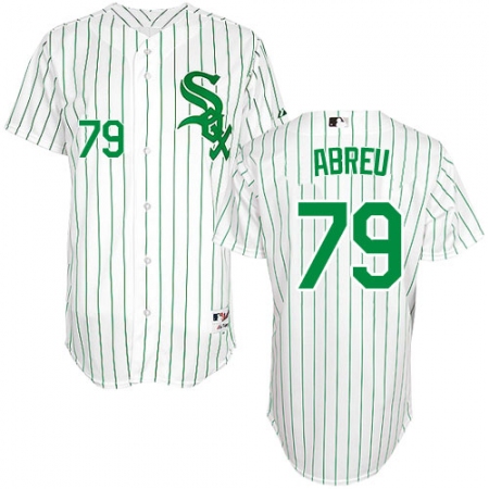 Men's Majestic Chicago White Sox #79 Jose Abreu Replica White Green Strip St. Patrick's Day MLB Jersey