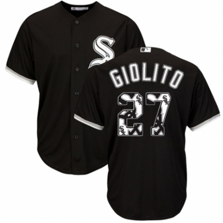 Men's Majestic Chicago White Sox #27 Lucas Giolito Authentic Black Team Logo Fashion Cool Base MLB Jersey