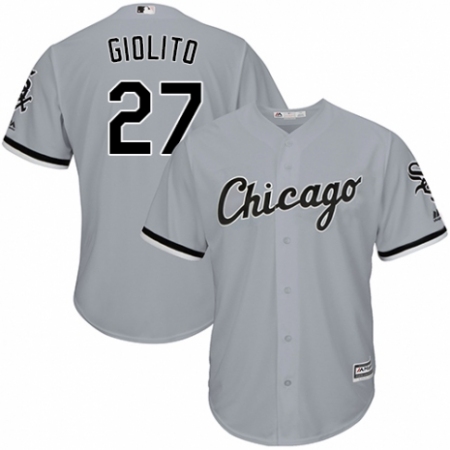 Men's Majestic Chicago White Sox #27 Lucas Giolito Replica Grey Road Cool Base MLB Jersey