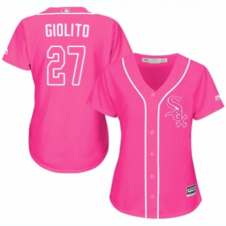Women's Majestic Chicago White Sox #27 Lucas Giolito Replica Pink Fashion Cool Base MLB Jersey