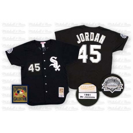 Men's Mitchell and Ness Chicago White Sox #45 Michael Jordan Authentic Black Throwback MLB Jersey