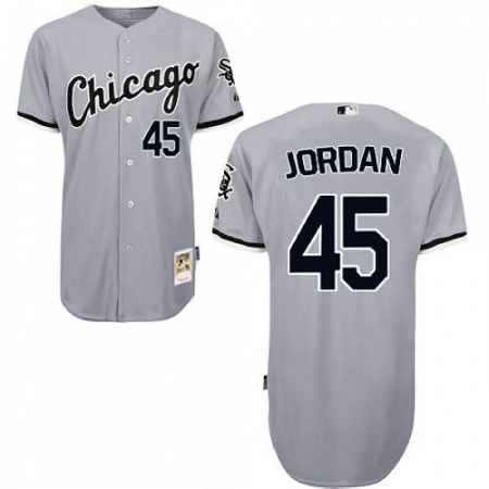 Men's Mitchell and Ness Chicago White Sox #45 Michael Jordan Replica Grey Throwback MLB Jersey