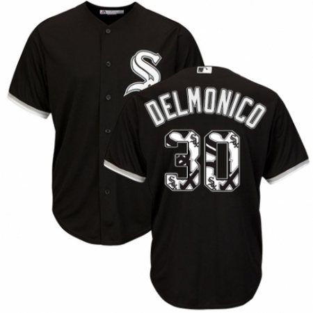 Men's Majestic Chicago White Sox #30 Nicky Delmonico Authentic Black Team Logo Fashion Cool Base MLB Jersey