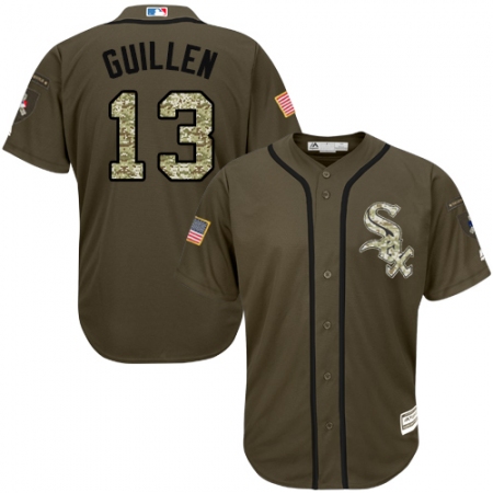 Youth Majestic Chicago White Sox #13 Ozzie Guillen Authentic Green Salute to Service MLB Jersey