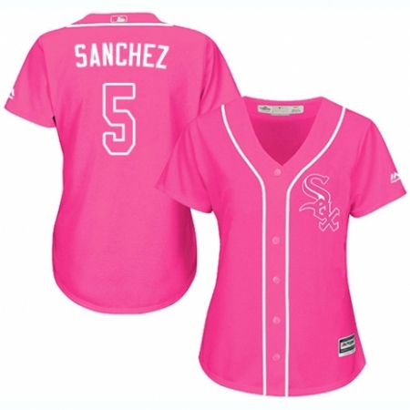 Women's Majestic Chicago White Sox #5 Yolmer Sanchez Authentic Pink Fashion Cool Base MLB Jersey